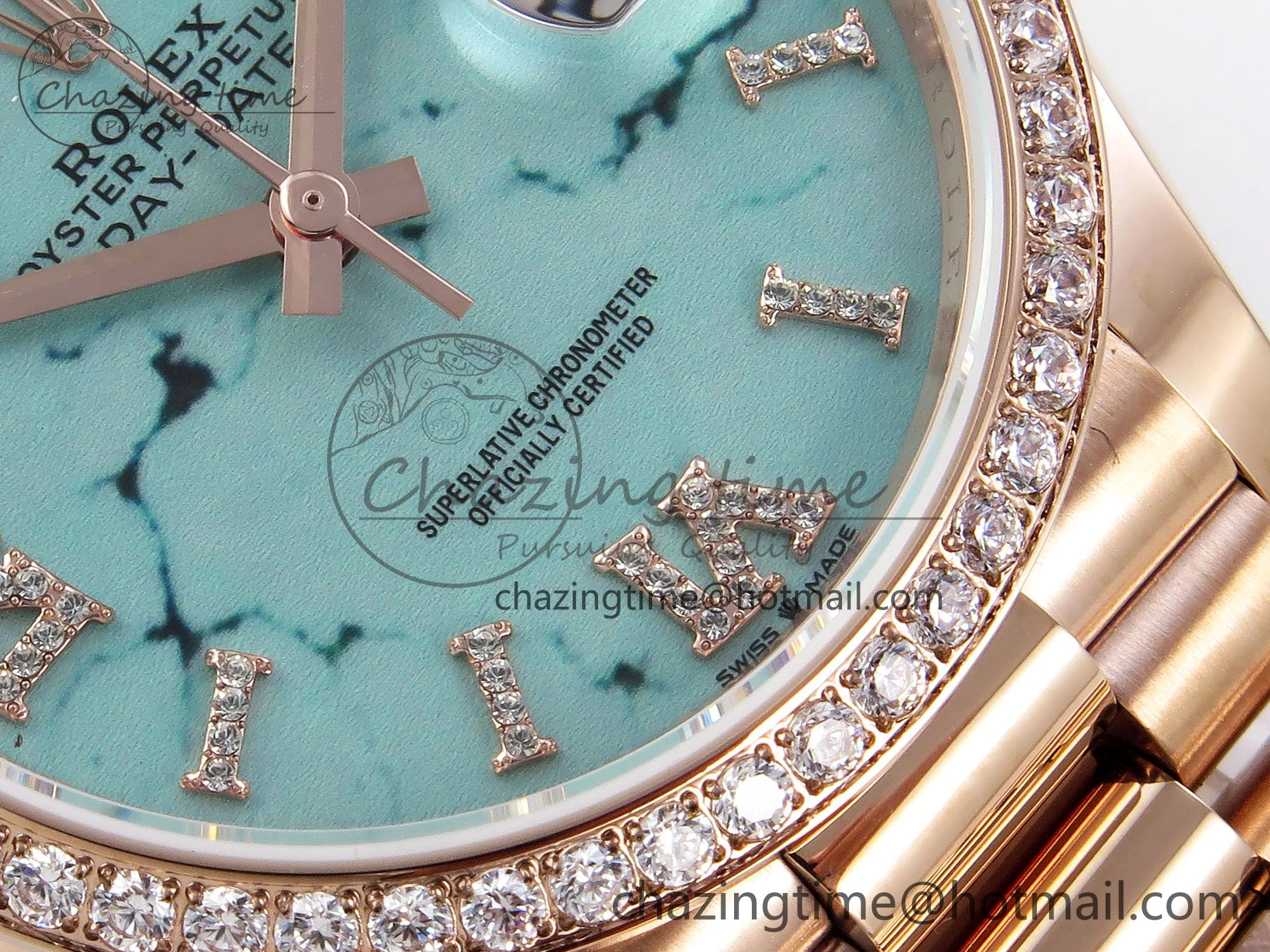 HighPerformance Day Date 36 RG TWSF Best Edition Blue Roman Diamonds Dial Diamonds Bezel on RG Bracelet A 1607