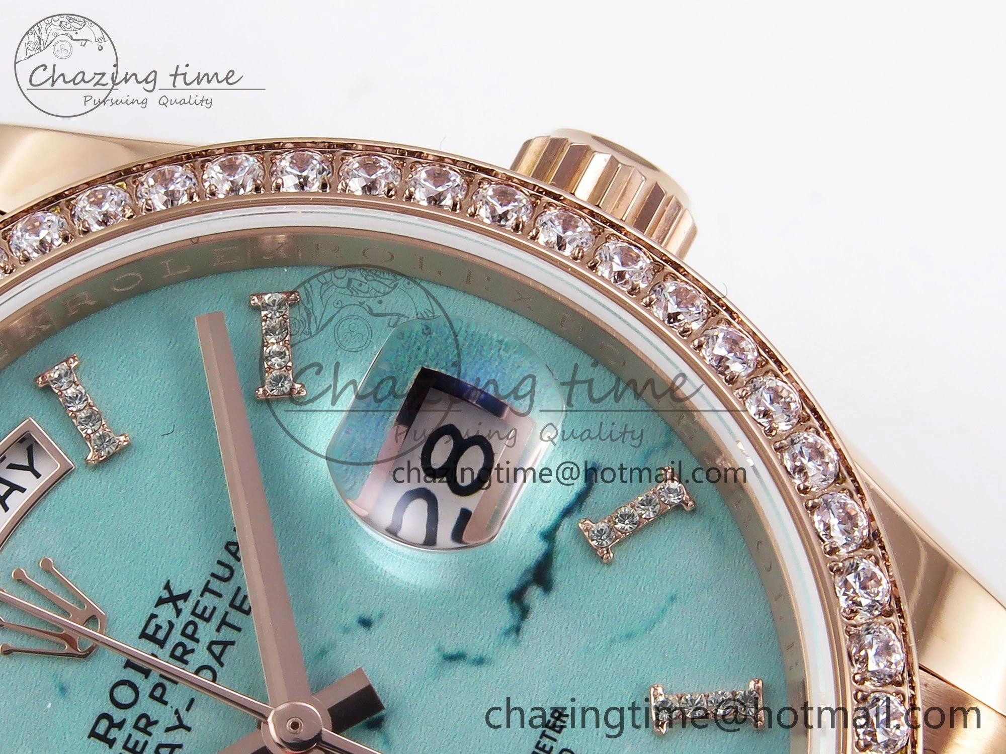HighPerformance Day Date 36 RG TWSF Best Edition Blue Roman Diamonds Dial Diamonds Bezel on RG Bracelet A 1607