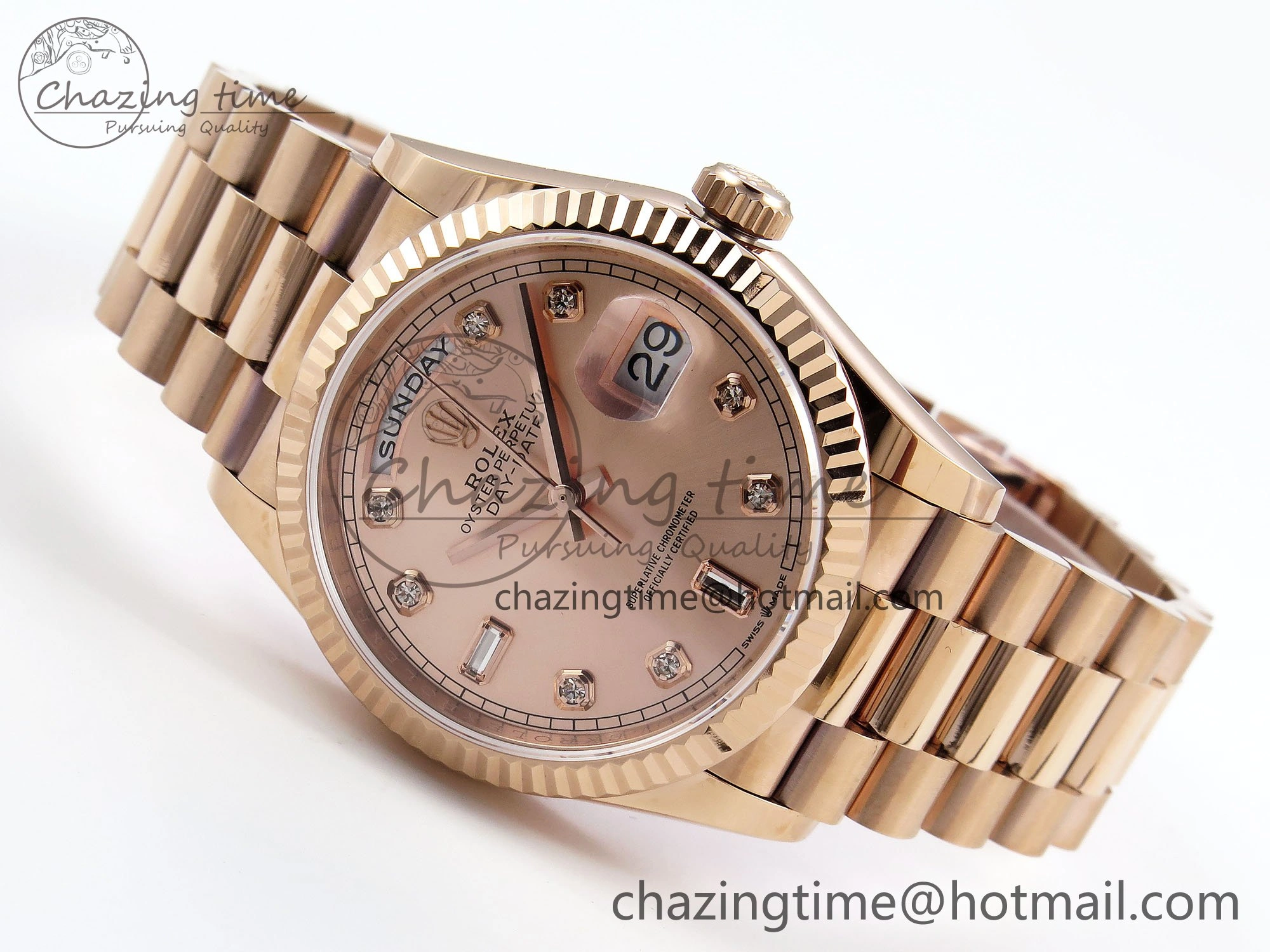 Day Date 36 RG TWSF Best Edition RG Diamonds Dial on RG Bracelet A Reliable 1611