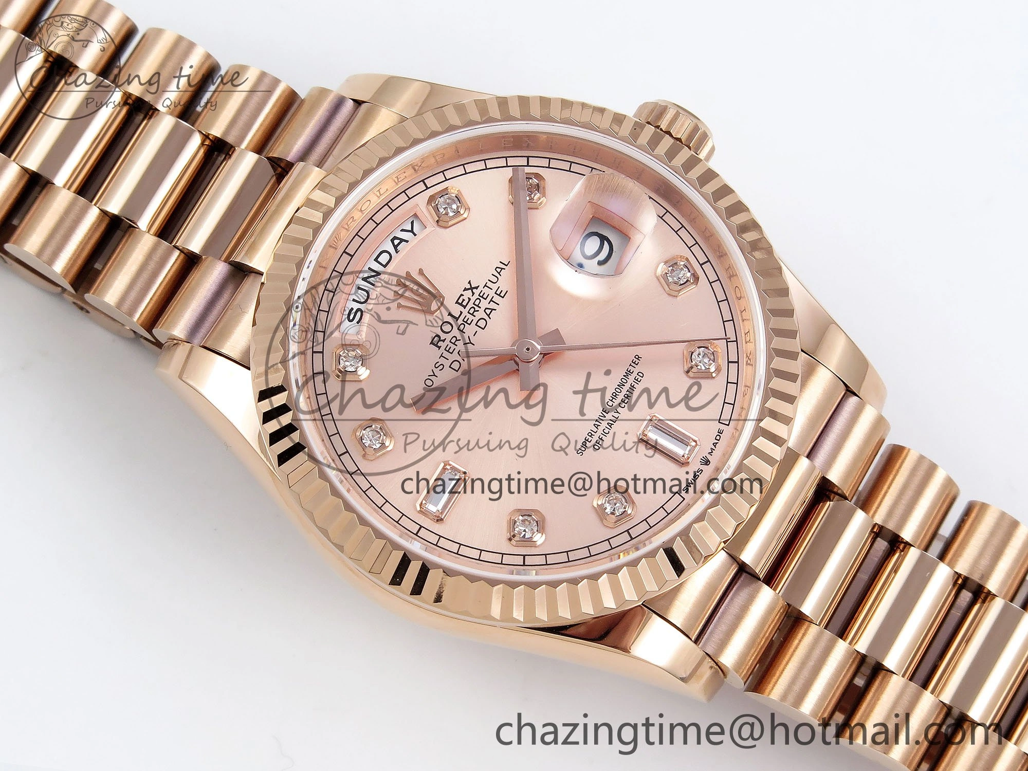 Day Date 36 RG TWSF Best Edition RG Diamonds Dial on RG Bracelet A Reliable 1611