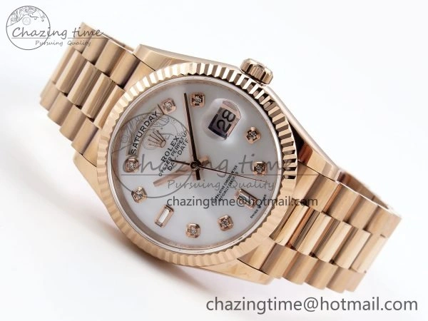 TravelReady Day Date 36 RG TWSF Best Edition White Diamonds Dial on RG Bracelet A 1610
