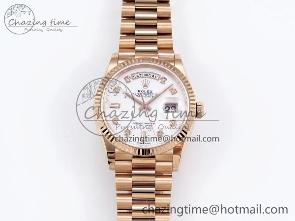 TravelReady Day Date 36 RG TWSF Best Edition White Diamonds Dial on RG Bracelet A 1610