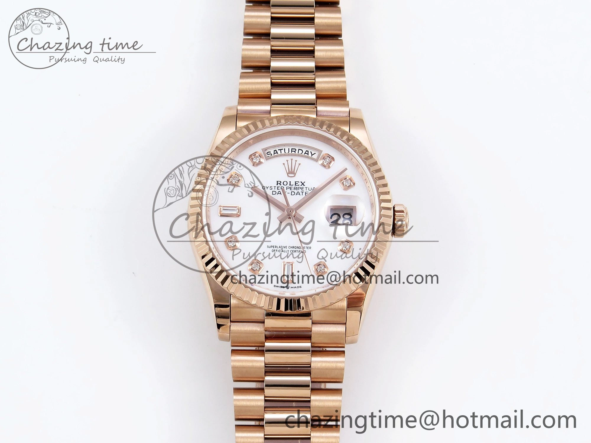 TravelReady Day Date 36 RG TWSF Best Edition White Diamonds Dial on RG Bracelet A 1610