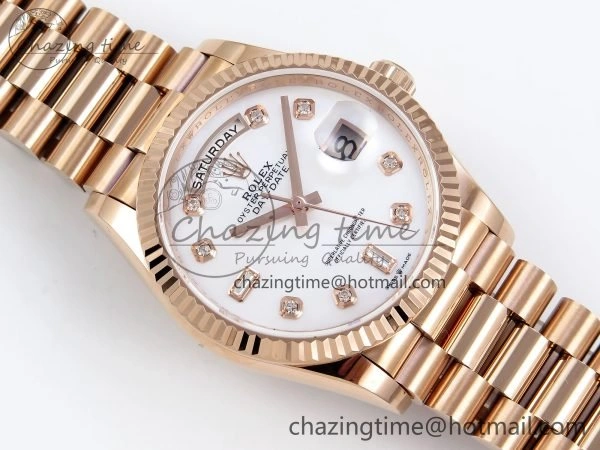 TravelReady Day Date 36 RG TWSF Best Edition White Diamonds Dial on RG Bracelet A 1610