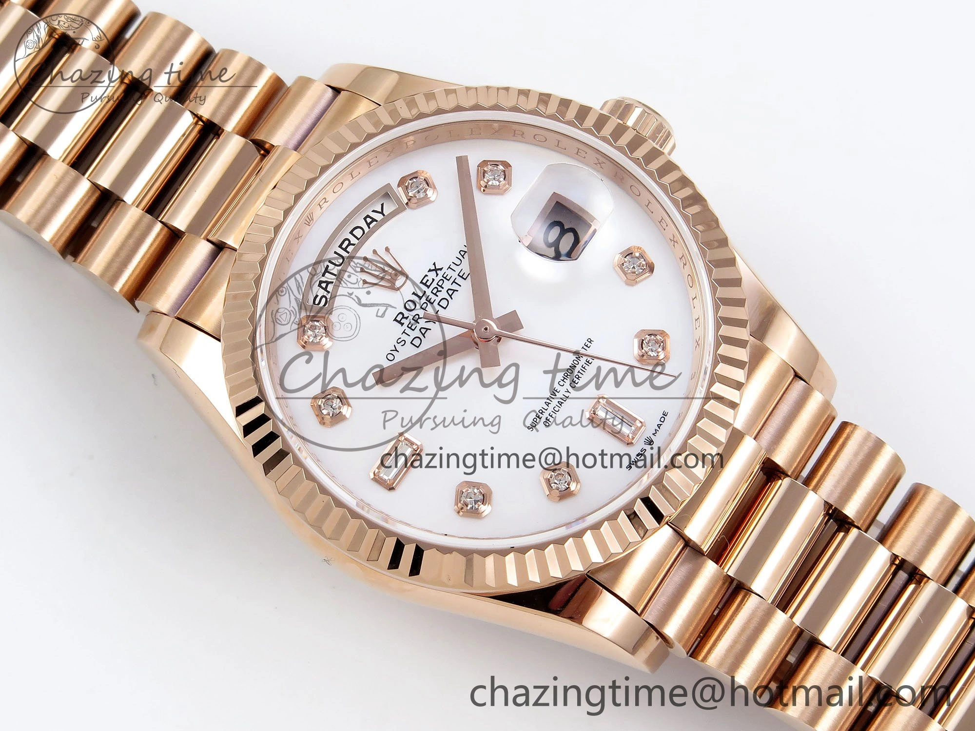 TravelReady Day Date 36 RG TWSF Best Edition White Diamonds Dial on RG Bracelet A 1610