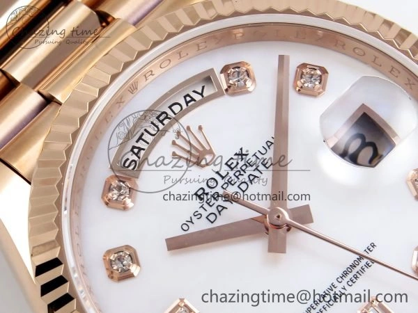 TravelReady Day Date 36 RG TWSF Best Edition White Diamonds Dial on RG Bracelet A 1610