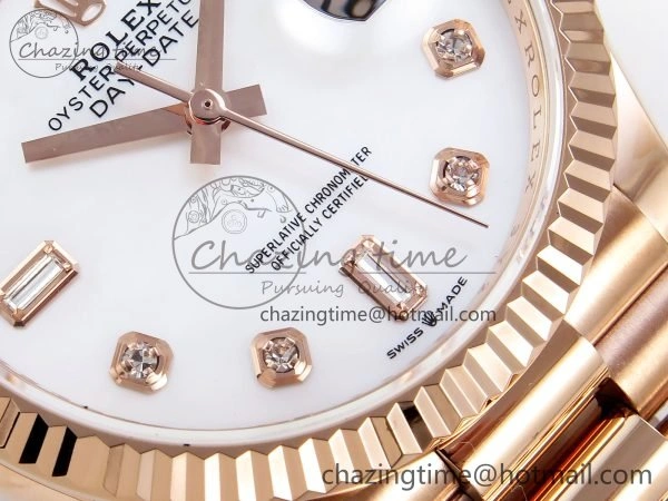 TravelReady Day Date 36 RG TWSF Best Edition White Diamonds Dial on RG Bracelet A 1610