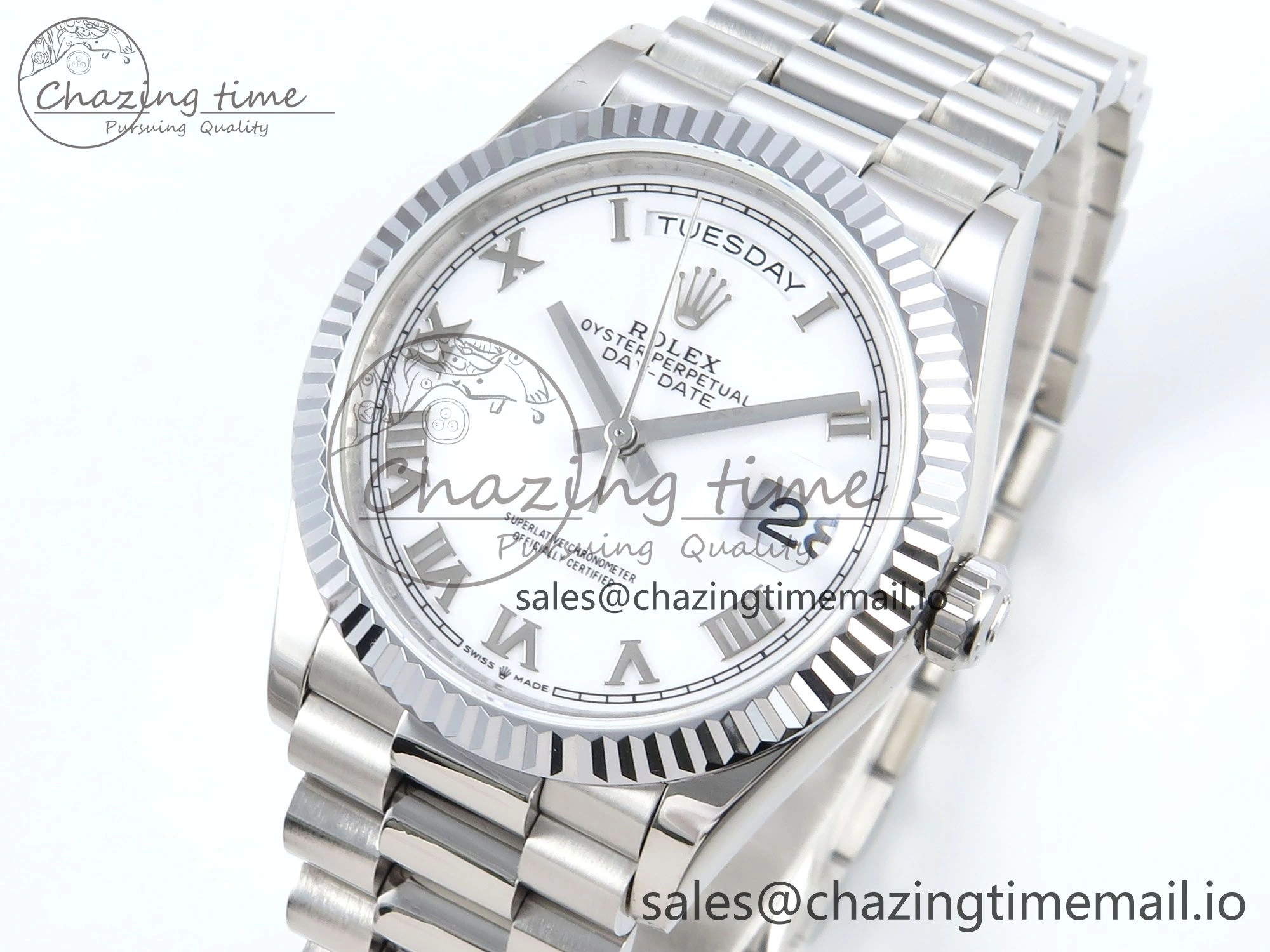 Day Date 36 SS 128236 KF 1:1 Best Edition White Roman Dial on President Bracelet A2836 (Gain Weight) Timeless 498