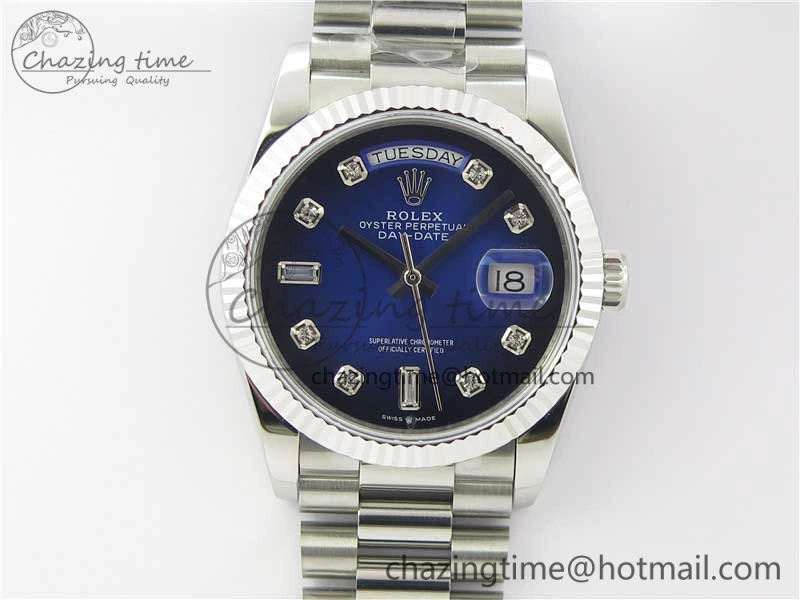 Day-Date 36 SS 128239 Bp Maker Best Edition Blue Dial Crystral Markers on President Bracelet Original 3146