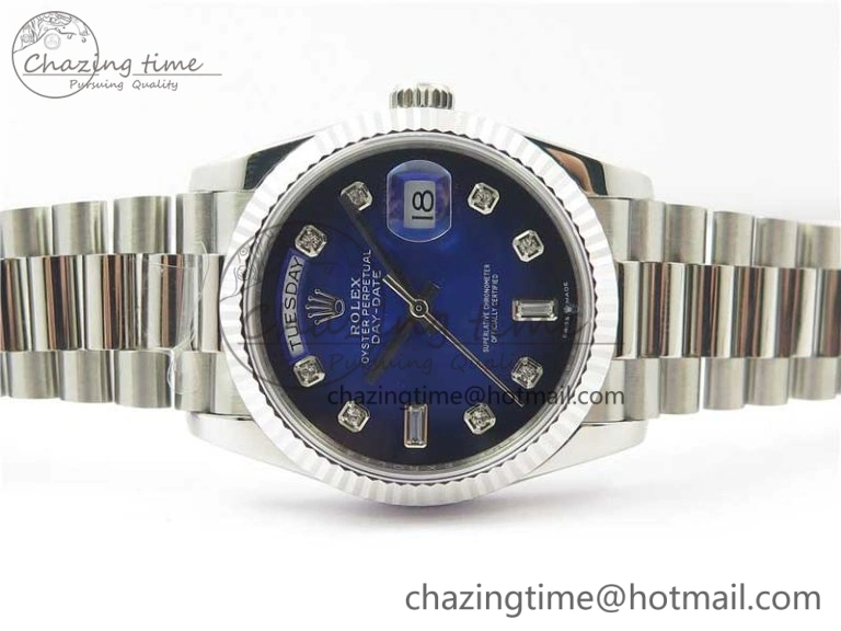 Day-Date 36 SS 128239 Bp Maker Best Edition Blue Dial Crystral Markers on President Bracelet Original 3146