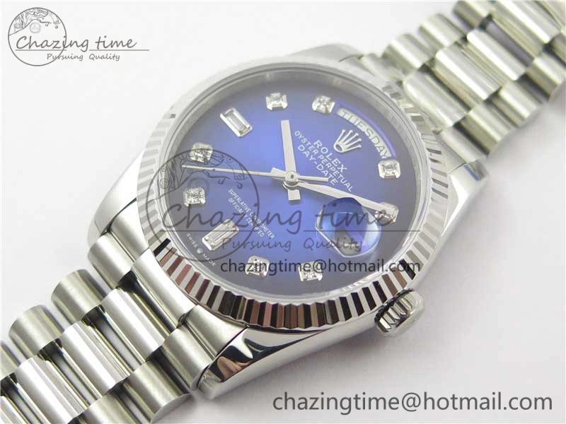 Day-Date 36 SS 128239 Bp Maker Best Edition Blue Dial Crystral Markers on President Bracelet Original 3146