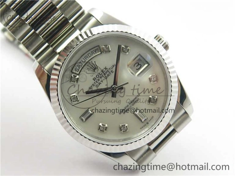 Day-Date 36 SS 128239 Bp Maker Best Edition White MOP Dial Crystral Markers on President Bracelet TechFriendly 3153