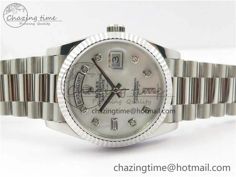 Day-Date 36 SS 128239 Bp Maker Best Edition White MOP Dial Crystral Markers on President Bracelet TechFriendly 3153