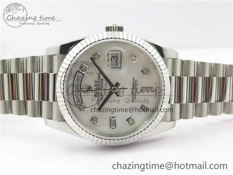 Day-Date 36 SS 128239 Bp Maker Best Edition White MOP Dial Crystral Markers on President Bracelet TechFriendly 3153