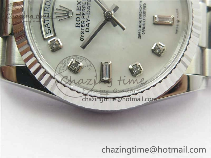 Day-Date 36 SS 128239 Bp Maker Best Edition White MOP Dial Crystral Markers on President Bracelet TechFriendly 3153