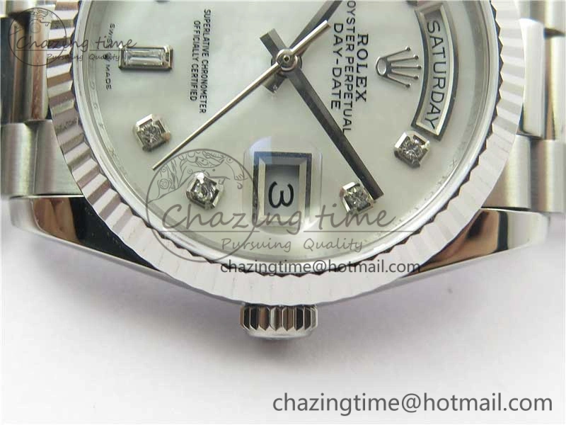 Day-Date 36 SS 128239 Bp Maker Best Edition White MOP Dial Crystral Markers on President Bracelet TechFriendly 3153