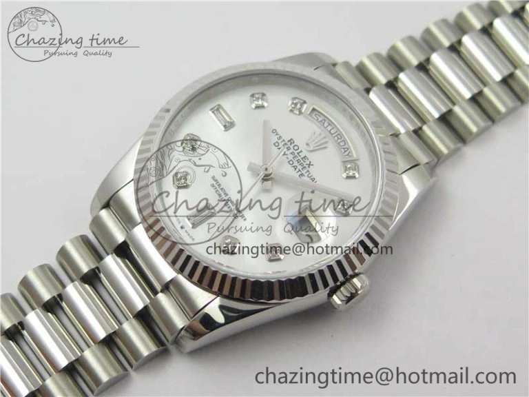Day-Date 36 SS 128239 Bp Maker Best Edition White MOP Dial Crystral Markers on President Bracelet TechFriendly 3153