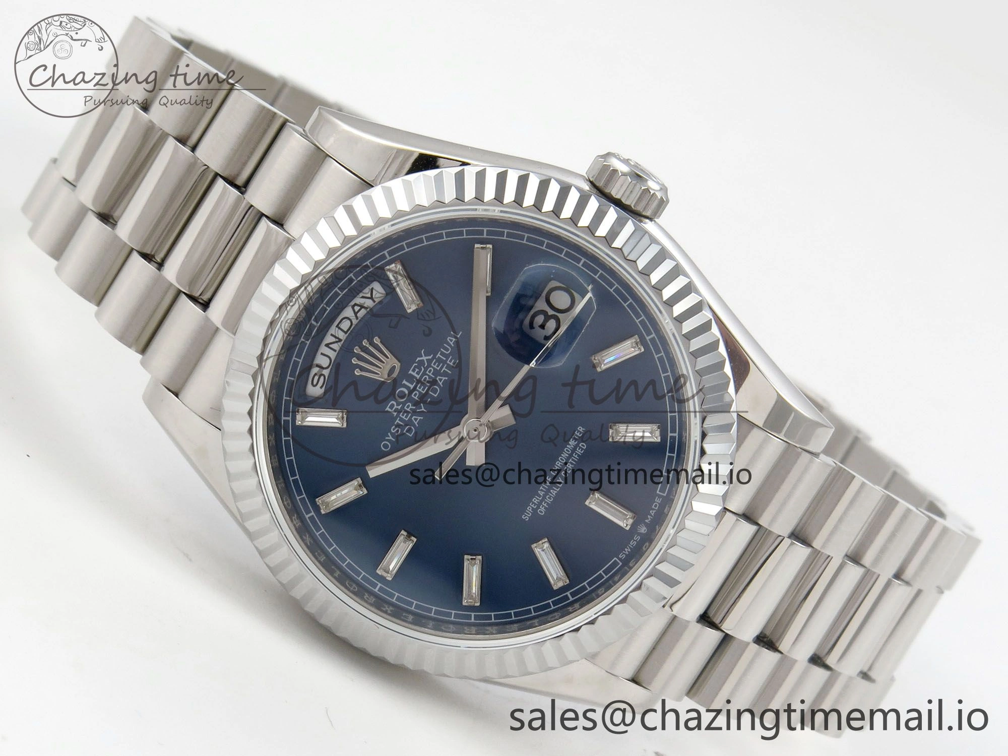FlexibleFit Day Date 36 SS 128239 KF 1:1 Best Edition Blue Crystal Dial on President Bracelet A2836 (Gain Weight) 50