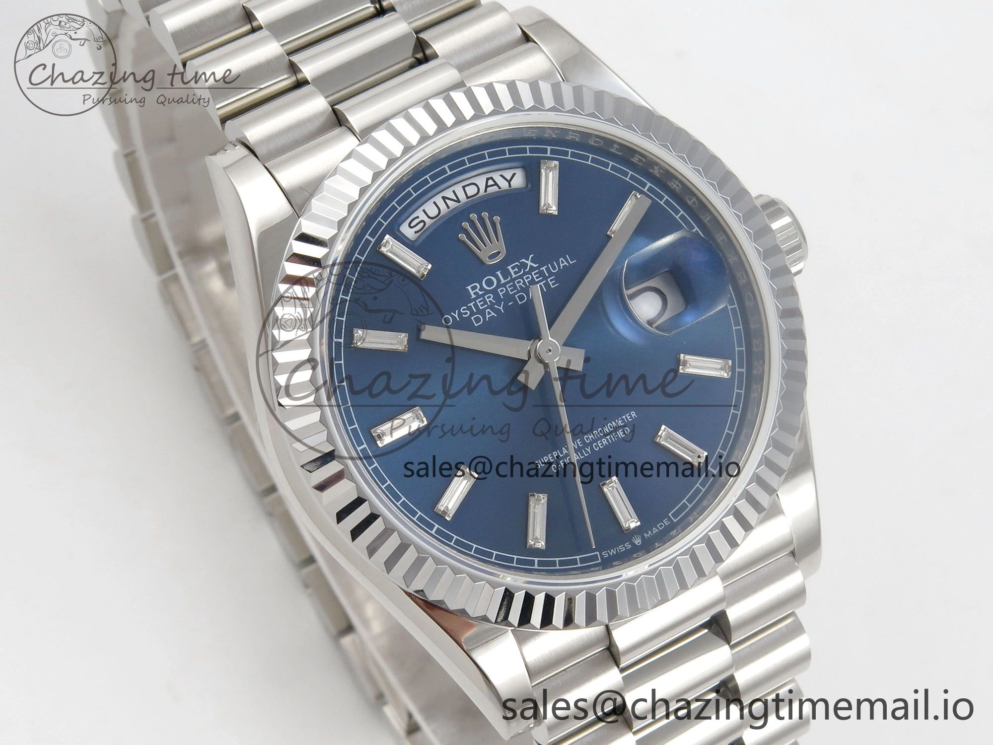 FlexibleFit Day Date 36 SS 128239 KF 1:1 Best Edition Blue Crystal Dial on President Bracelet A2836 (Gain Weight) 50