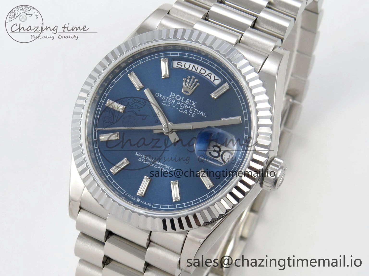 FlexibleFit Day Date 36 SS 128239 KF 1:1 Best Edition Blue Crystal Dial on President Bracelet A2836 (Gain Weight) 50