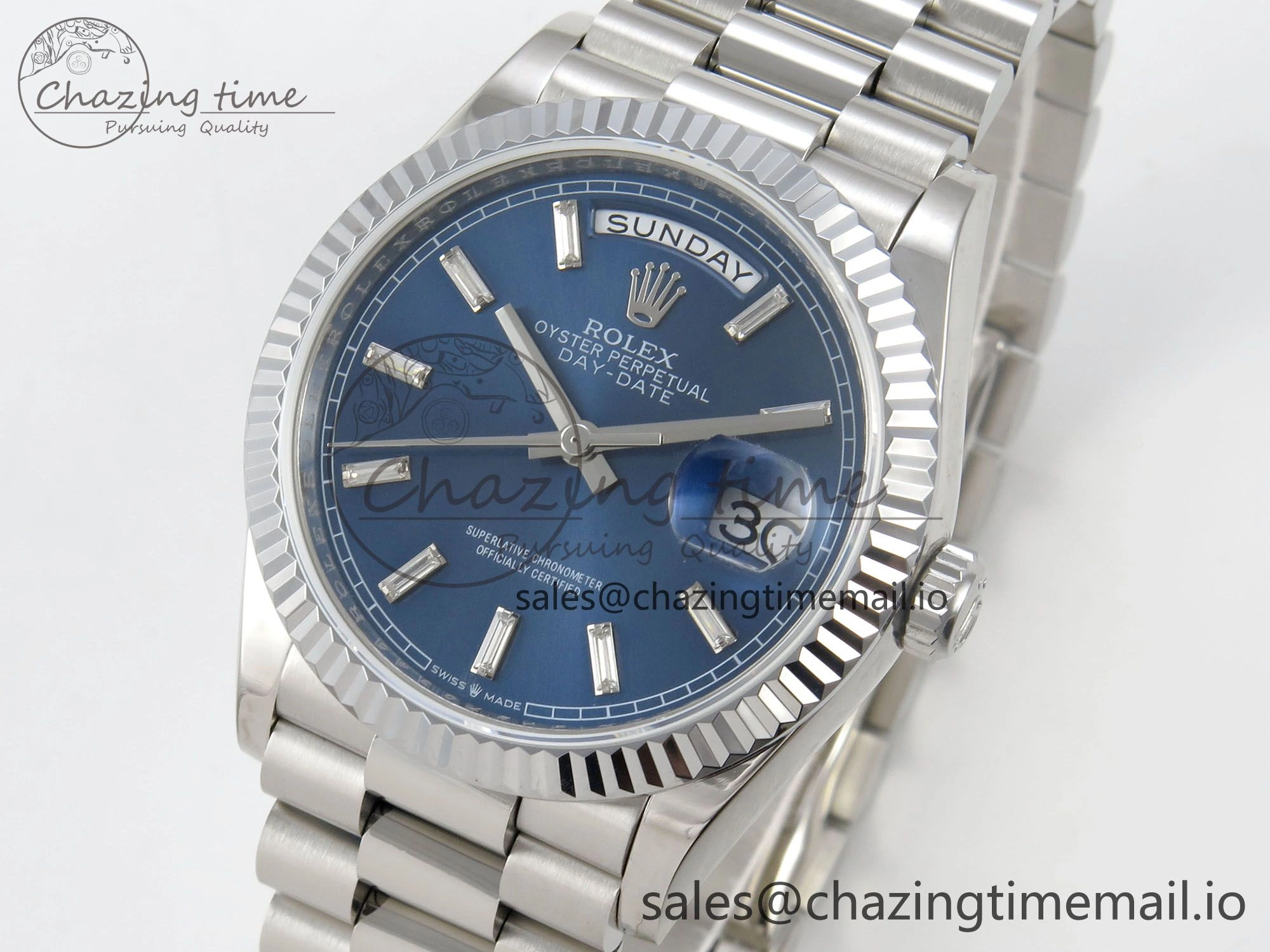FlexibleFit Day Date 36 SS 128239 KF 1:1 Best Edition Blue Crystal Dial on President Bracelet A2836 (Gain Weight) 50