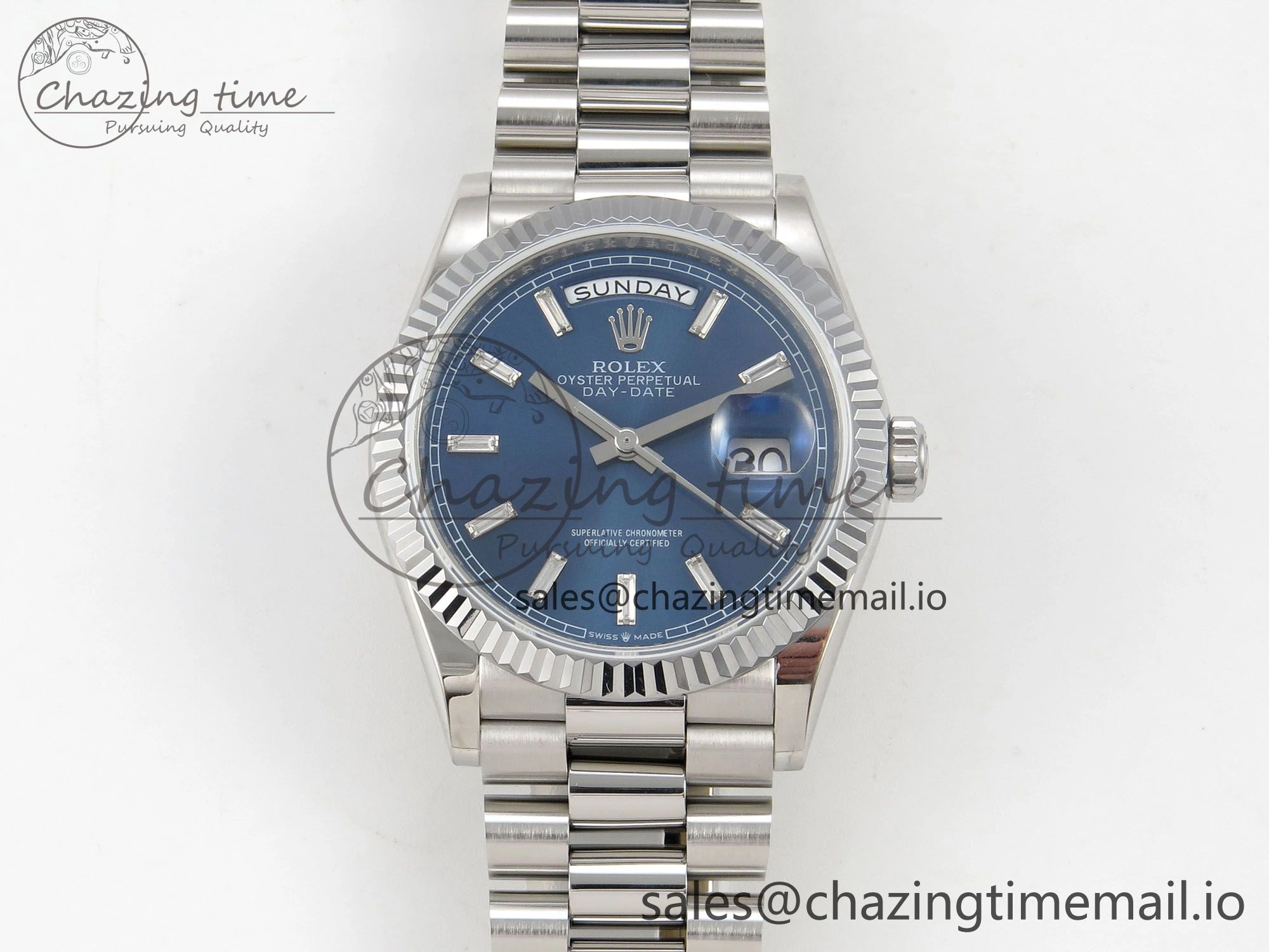 FlexibleFit Day Date 36 SS 128239 KF 1:1 Best Edition Blue Crystal Dial on President Bracelet A2836 (Gain Weight) 50
