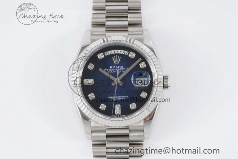 Fashionable Day Date 36 SS RAF Best Edition Blue Black Diamonds Dial on YG Bracelet A 2016