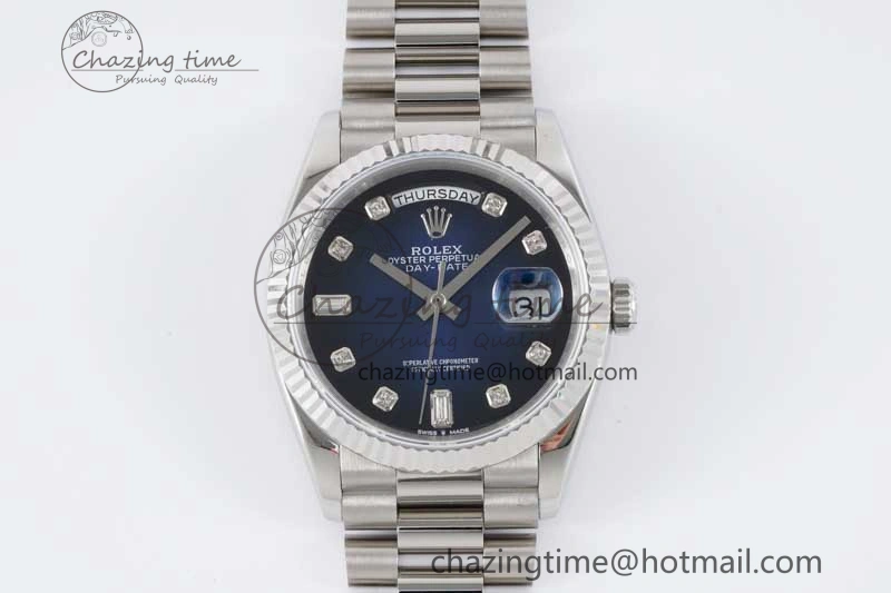 Fashionable Day Date 36 SS RAF Best Edition Blue Black Diamonds Dial on YG Bracelet A 2016