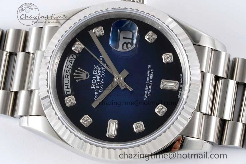 Fashionable Day Date 36 SS RAF Best Edition Blue Black Diamonds Dial on YG Bracelet A 2016