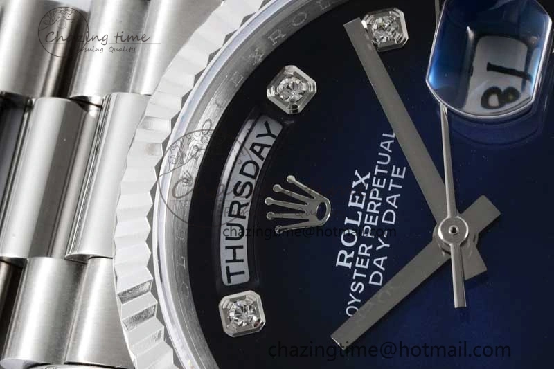 Fashionable Day Date 36 SS RAF Best Edition Blue Black Diamonds Dial on YG Bracelet A 2016
