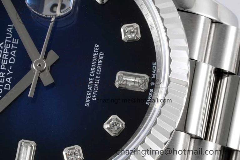 Fashionable Day Date 36 SS RAF Best Edition Blue Black Diamonds Dial on YG Bracelet A 2016