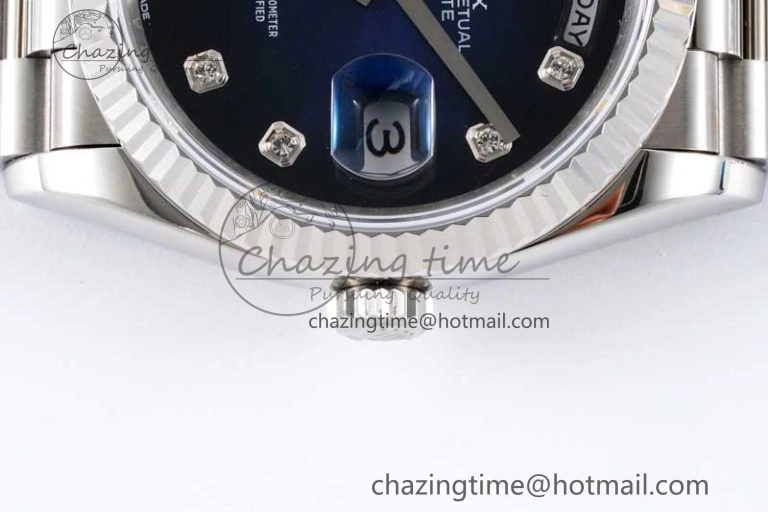 Fashionable Day Date 36 SS RAF Best Edition Blue Black Diamonds Dial on YG Bracelet A 2016