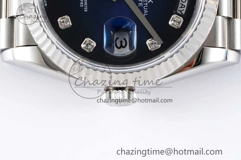 Fashionable Day Date 36 SS RAF Best Edition Blue Black Diamonds Dial on YG Bracelet A 2016