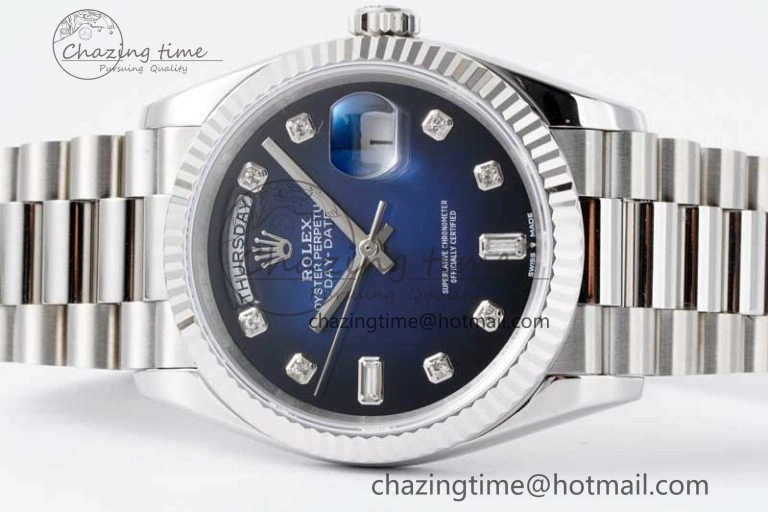 Fashionable Day Date 36 SS RAF Best Edition Blue Black Diamonds Dial on YG Bracelet A 2016