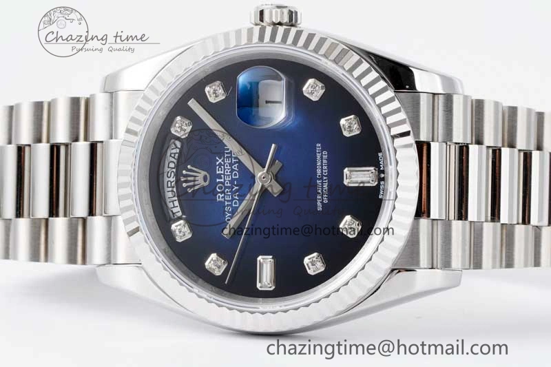 Fashionable Day Date 36 SS RAF Best Edition Blue Black Diamonds Dial on YG Bracelet A 2016
