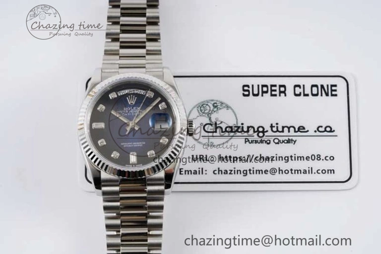 Fashionable Day Date 36 SS RAF Best Edition Blue Black Diamonds Dial on YG Bracelet A 2016