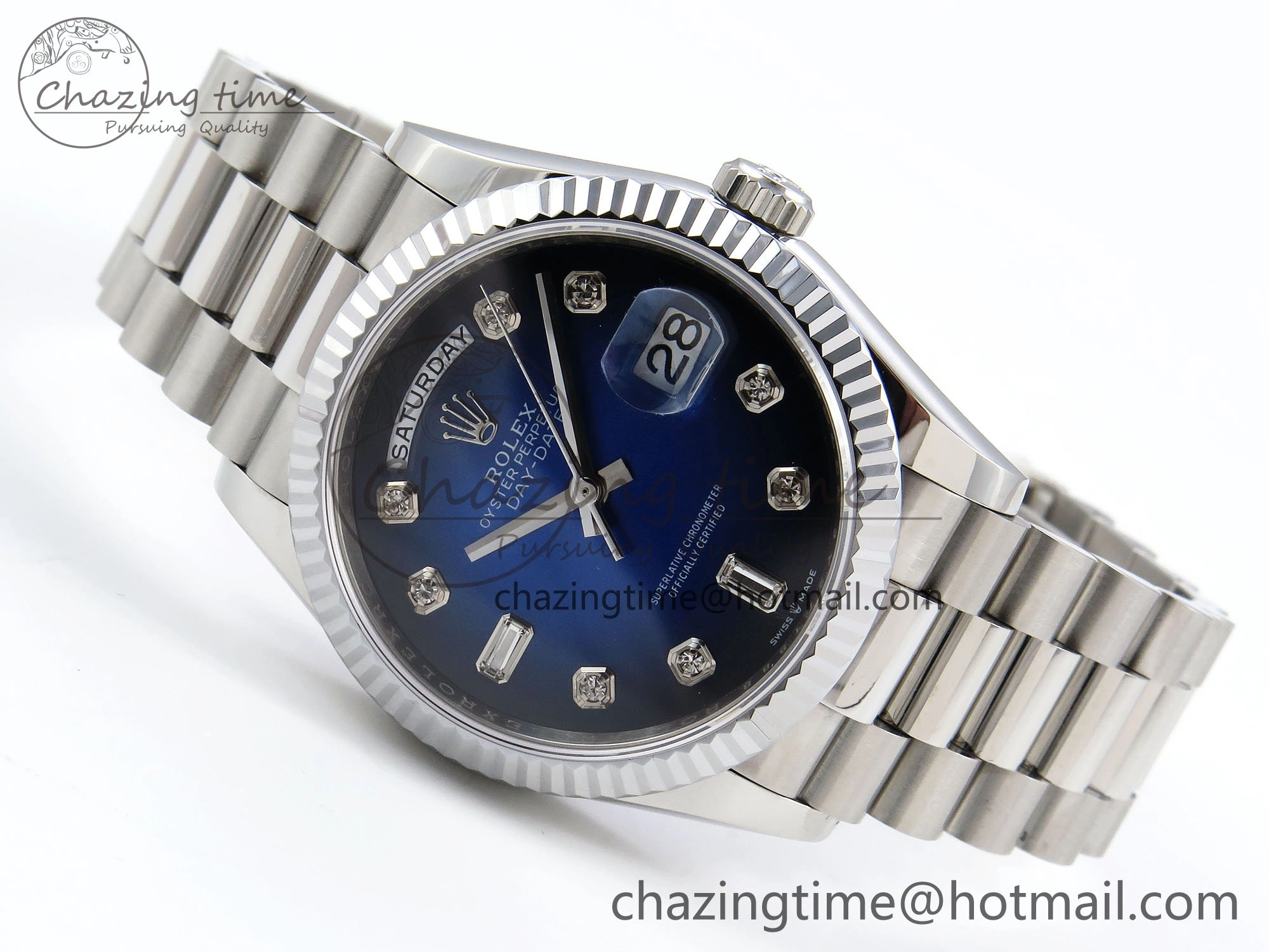 Day Date 36 SS TWSF Best Edition Blue Diamonds Dial on SS Bracelet A Vibrant 1603