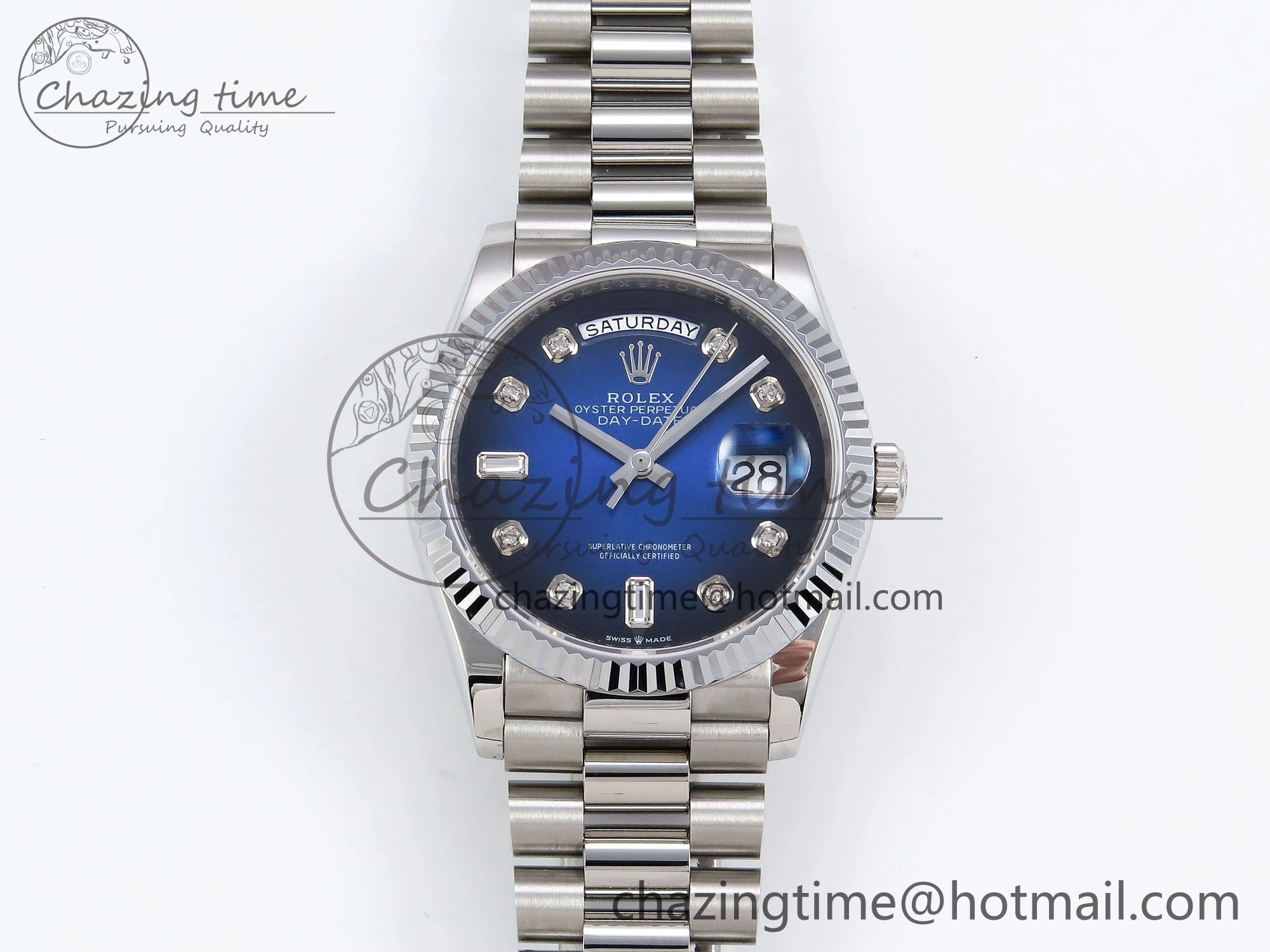 Day Date 36 SS TWSF Best Edition Blue Diamonds Dial on SS Bracelet A Vibrant 1603