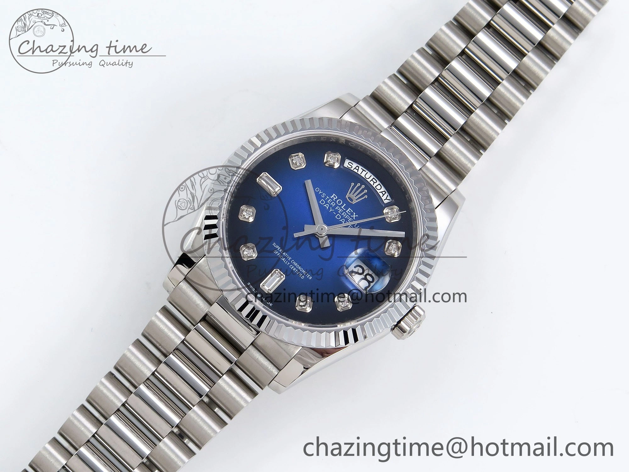 Day Date 36 SS TWSF Best Edition Blue Diamonds Dial on SS Bracelet A Vibrant 1603