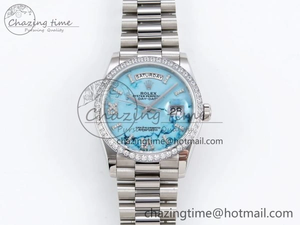 Day Date 36 SS TWSF Best Edition Blue Roman Diamonds Dial Diamonds Bezel on SS Bracelet A Minimalist 1600