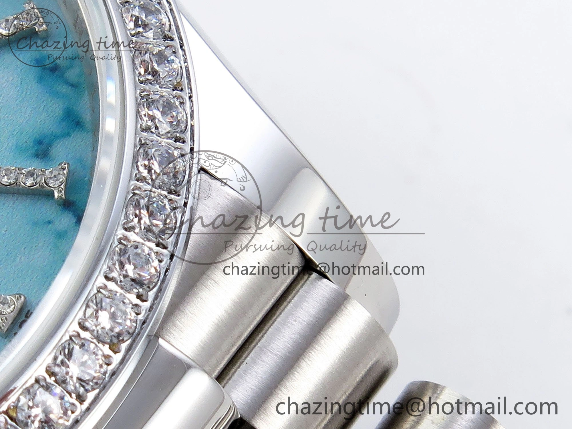 Day Date 36 SS TWSF Best Edition Blue Roman Diamonds Dial Diamonds Bezel on SS Bracelet A Minimalist 1600