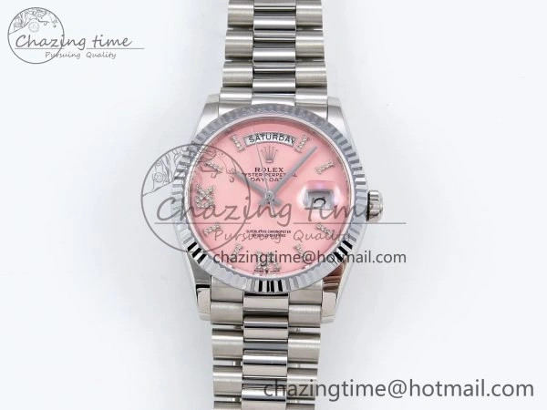 ModernLook Day Date 36 SS TWSF Best Edition Pink Roman Diamonds Dial on SS Bracelet A 1605