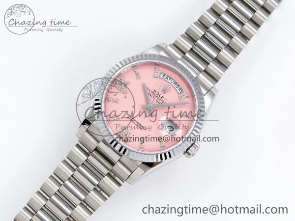 ModernLook Day Date 36 SS TWSF Best Edition Pink Roman Diamonds Dial on SS Bracelet A 1605
