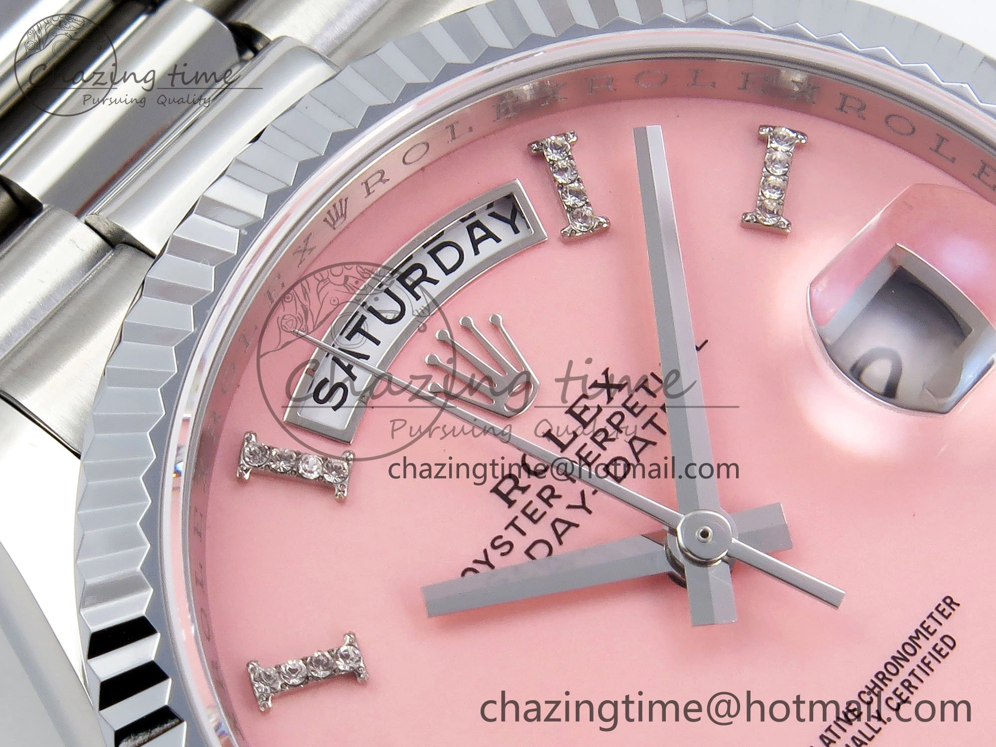 ModernLook Day Date 36 SS TWSF Best Edition Pink Roman Diamonds Dial on SS Bracelet A 1605