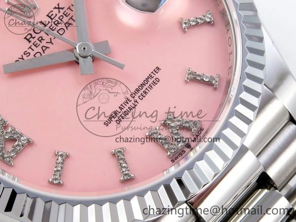 ModernLook Day Date 36 SS TWSF Best Edition Pink Roman Diamonds Dial on SS Bracelet A 1605