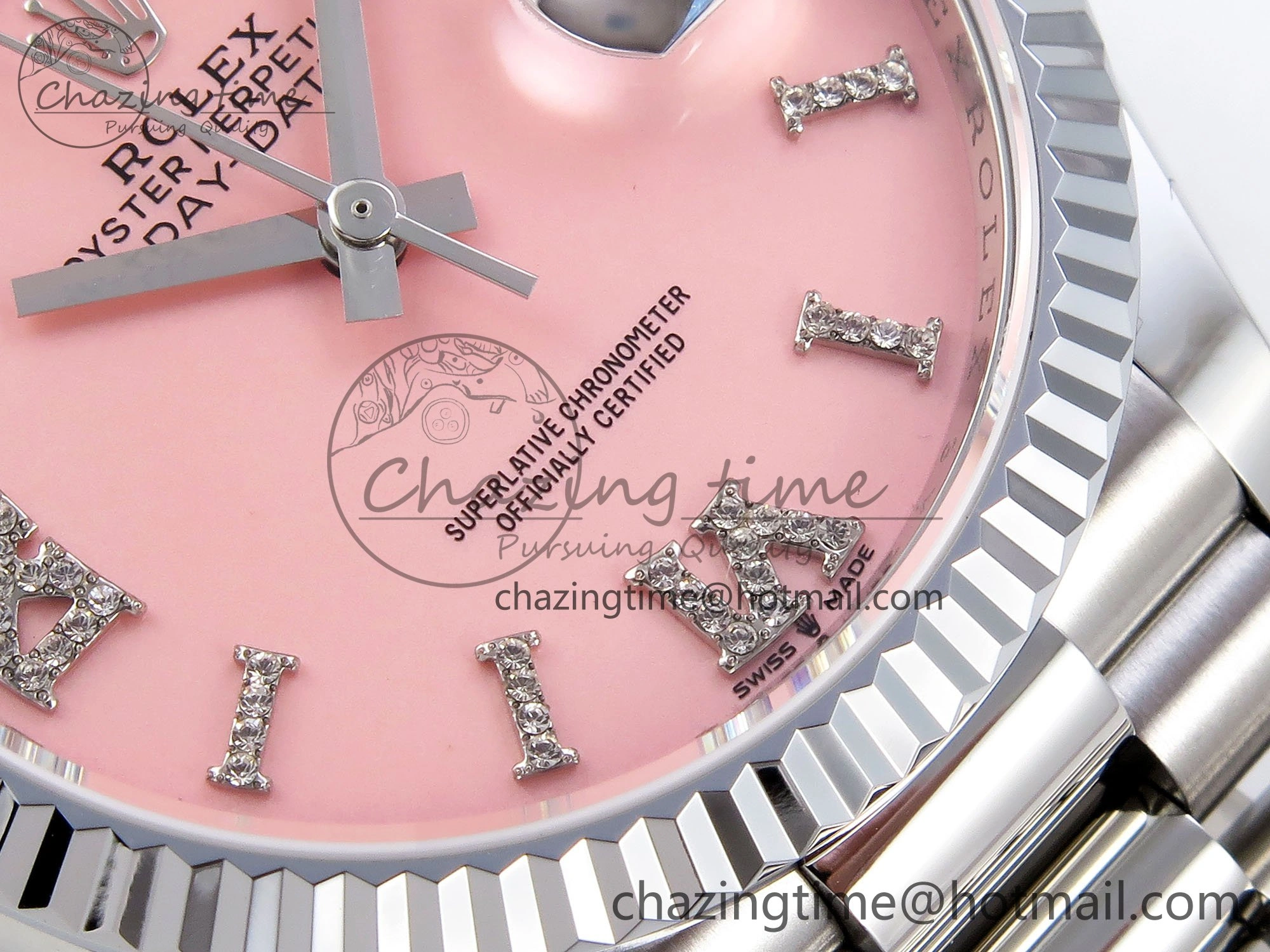 ModernLook Day Date 36 SS TWSF Best Edition Pink Roman Diamonds Dial on SS Bracelet A 1605