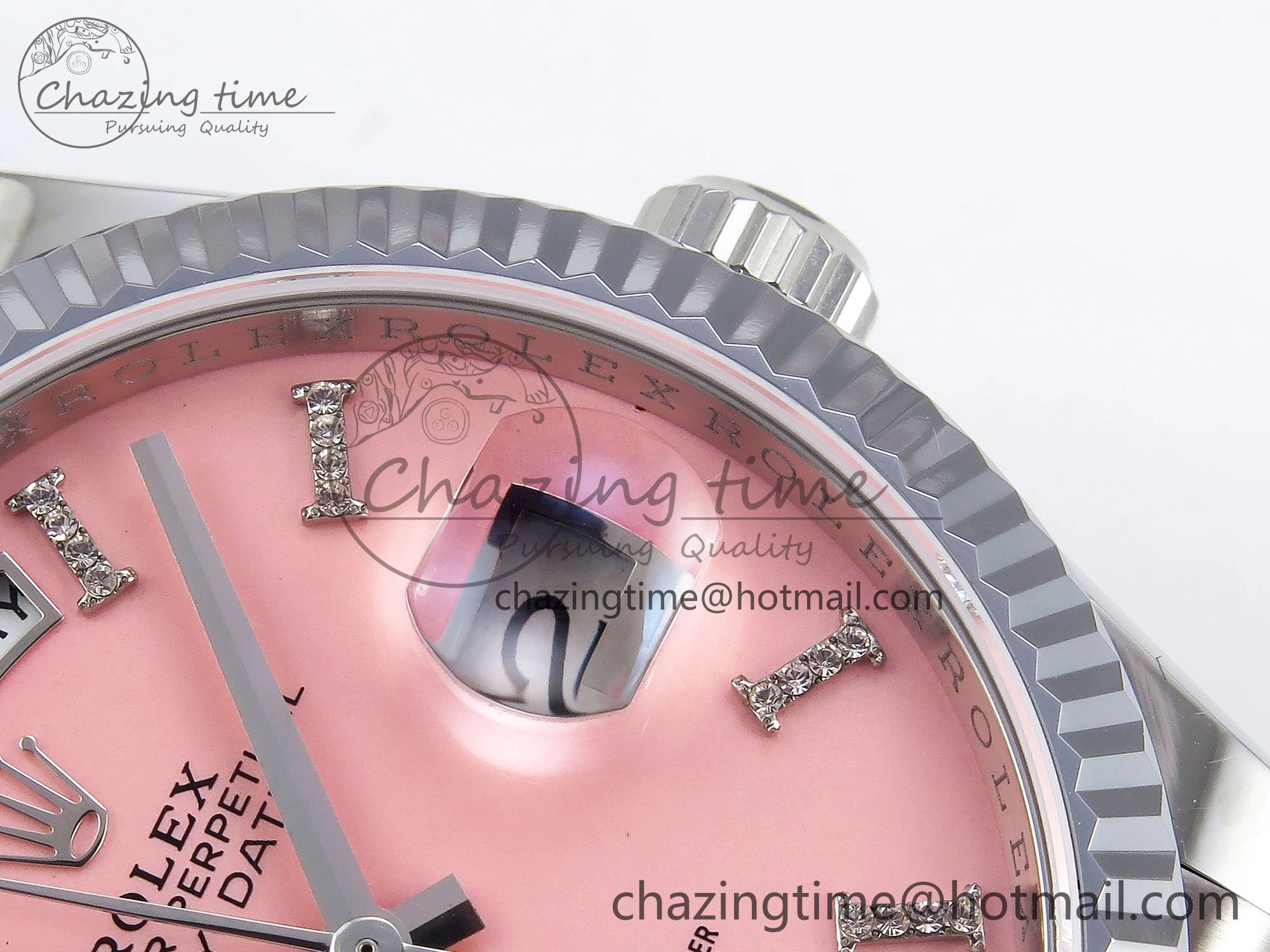 ModernLook Day Date 36 SS TWSF Best Edition Pink Roman Diamonds Dial on SS Bracelet A 1605