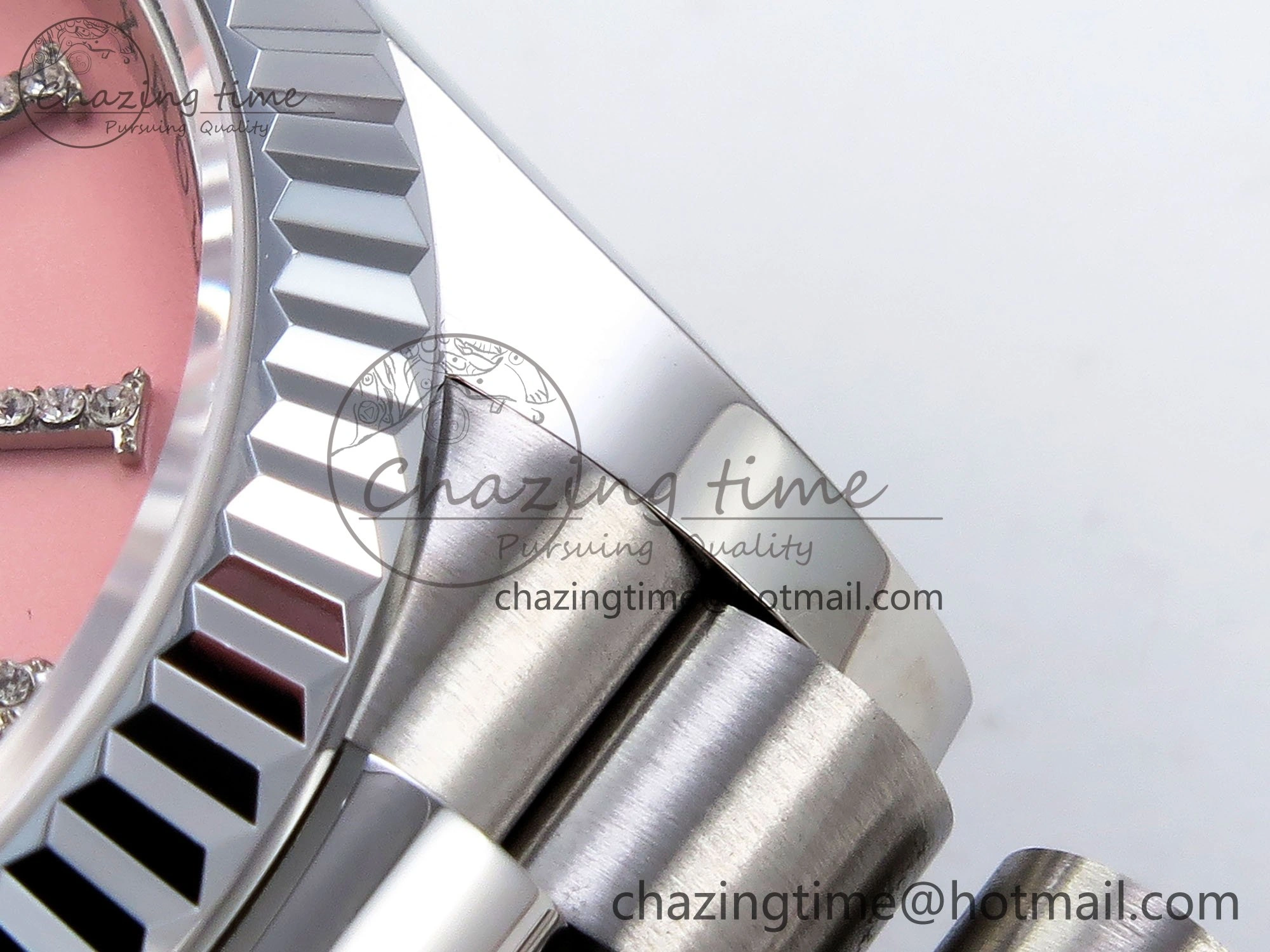 ModernLook Day Date 36 SS TWSF Best Edition Pink Roman Diamonds Dial on SS Bracelet A 1605