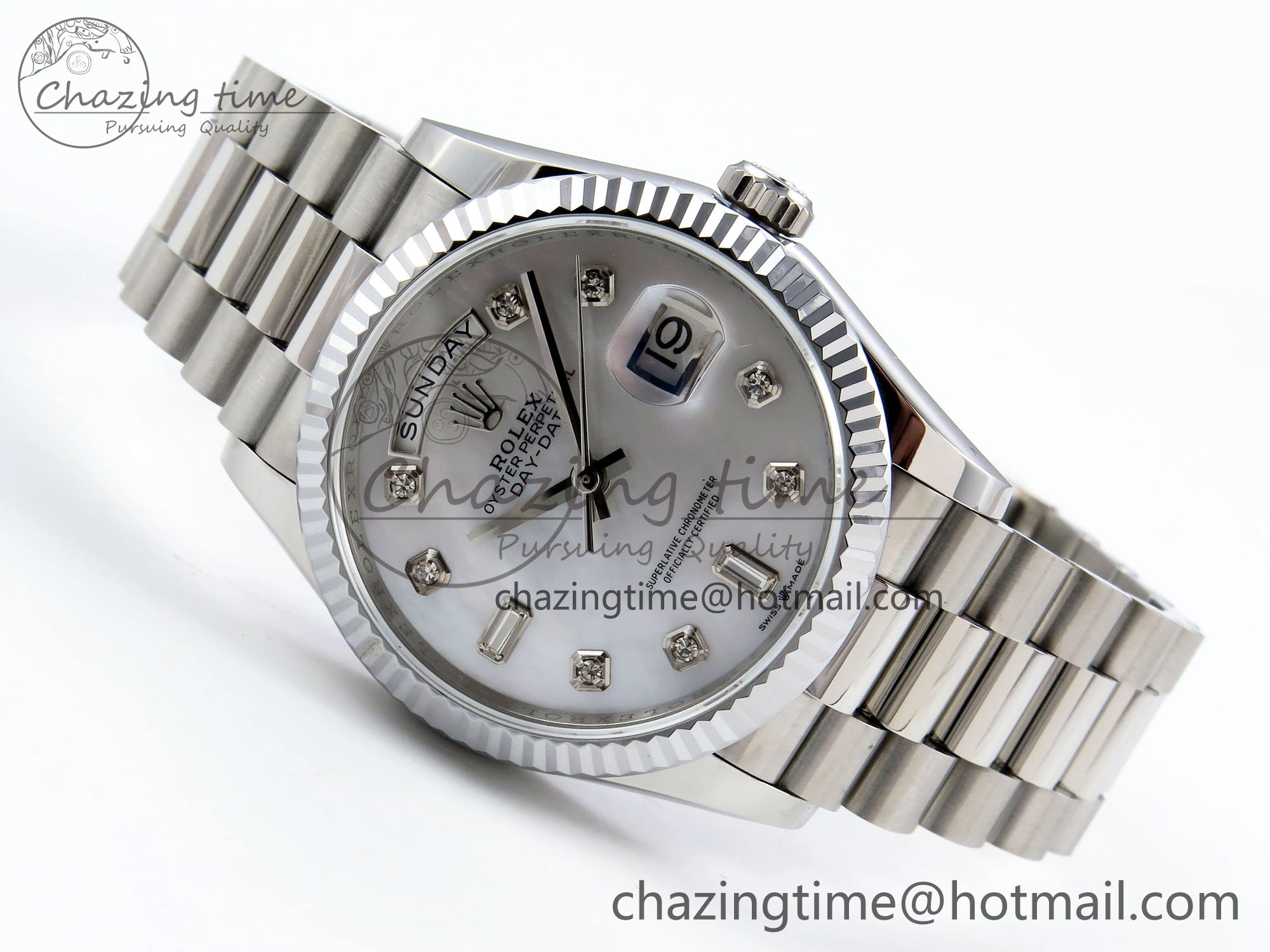 Durable Day Date 36 SS TWSF Best Edition White Diamonds Dial on SS Bracelet A 1604
