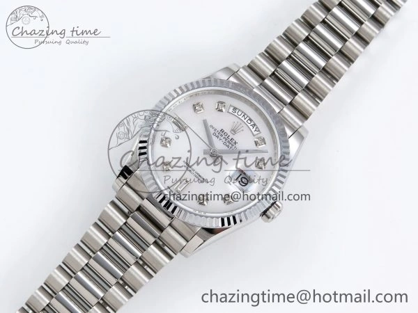 Durable Day Date 36 SS TWSF Best Edition White Diamonds Dial on SS Bracelet A 1604